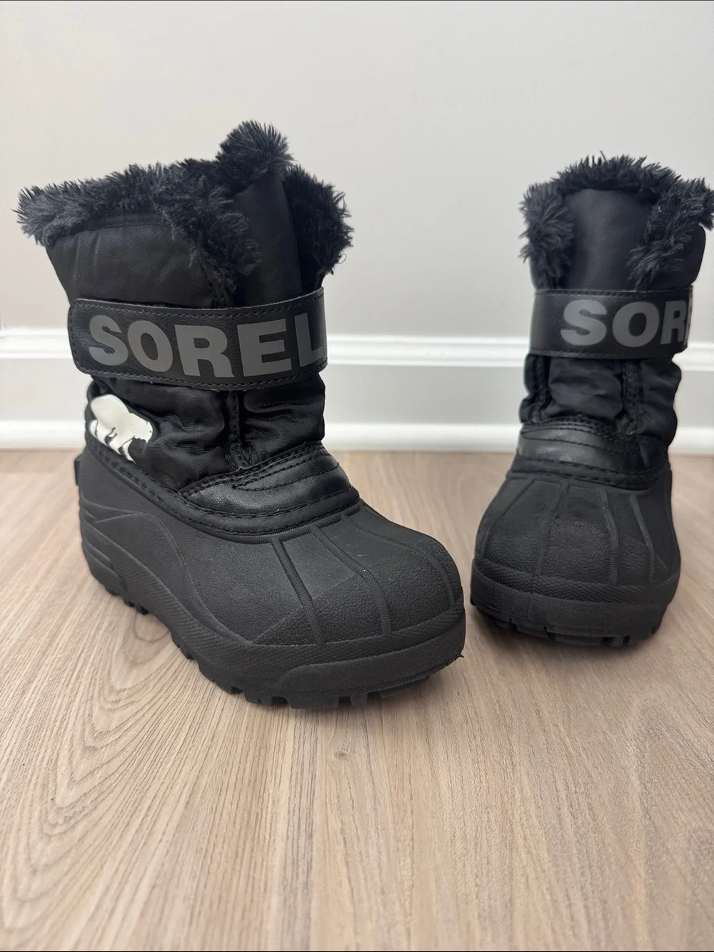 Sorel Black Kids Winter Boots with Faux Fur Trim